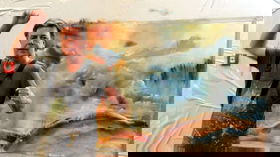 Kemmerich während der Erstellung seiner Kunstwerke
