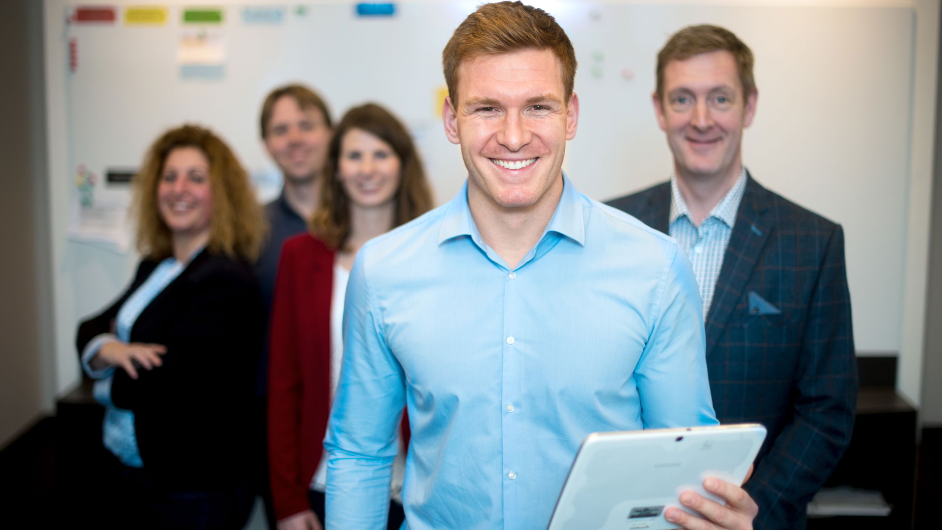 Person in blue business shirt