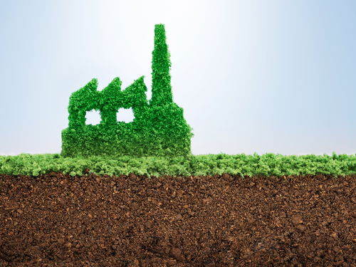 Industrial buildings made of grass in green