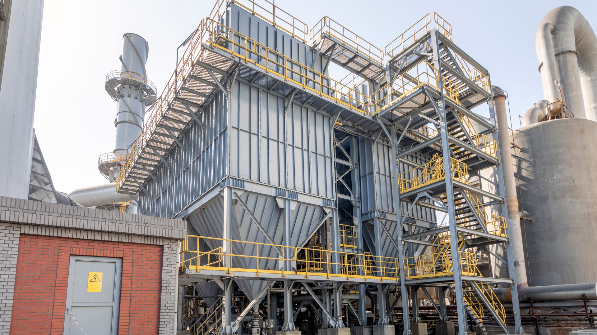 inlet ducting leading into the baghouse/dust collector