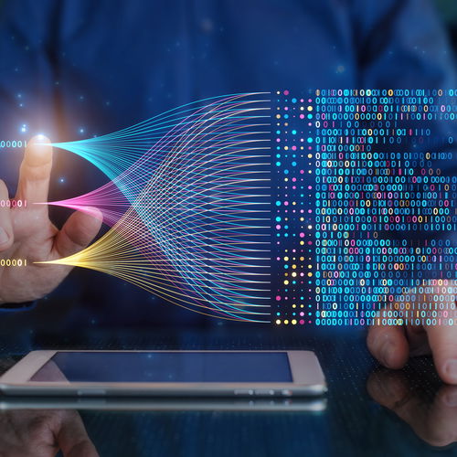 Hand taps on holographic data string