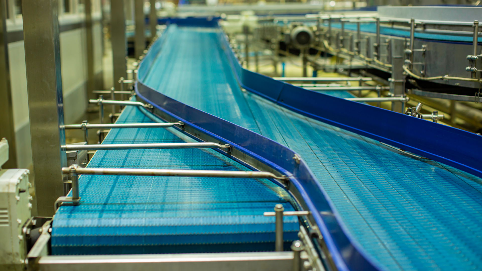 Blue conveyor belt with metallic branch