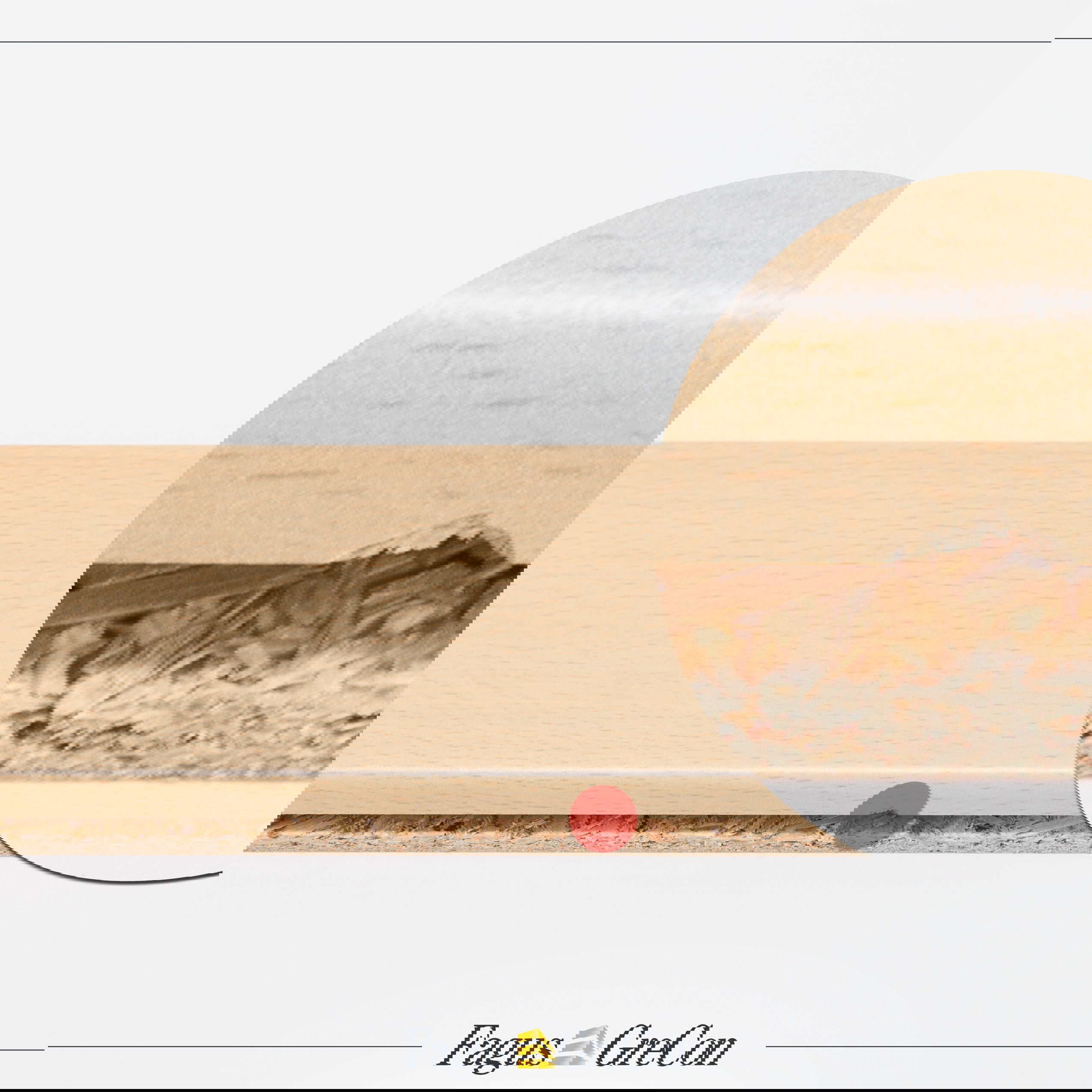 Minimal damage to a door frame, highlighted in red and magnified with a magnifying glass