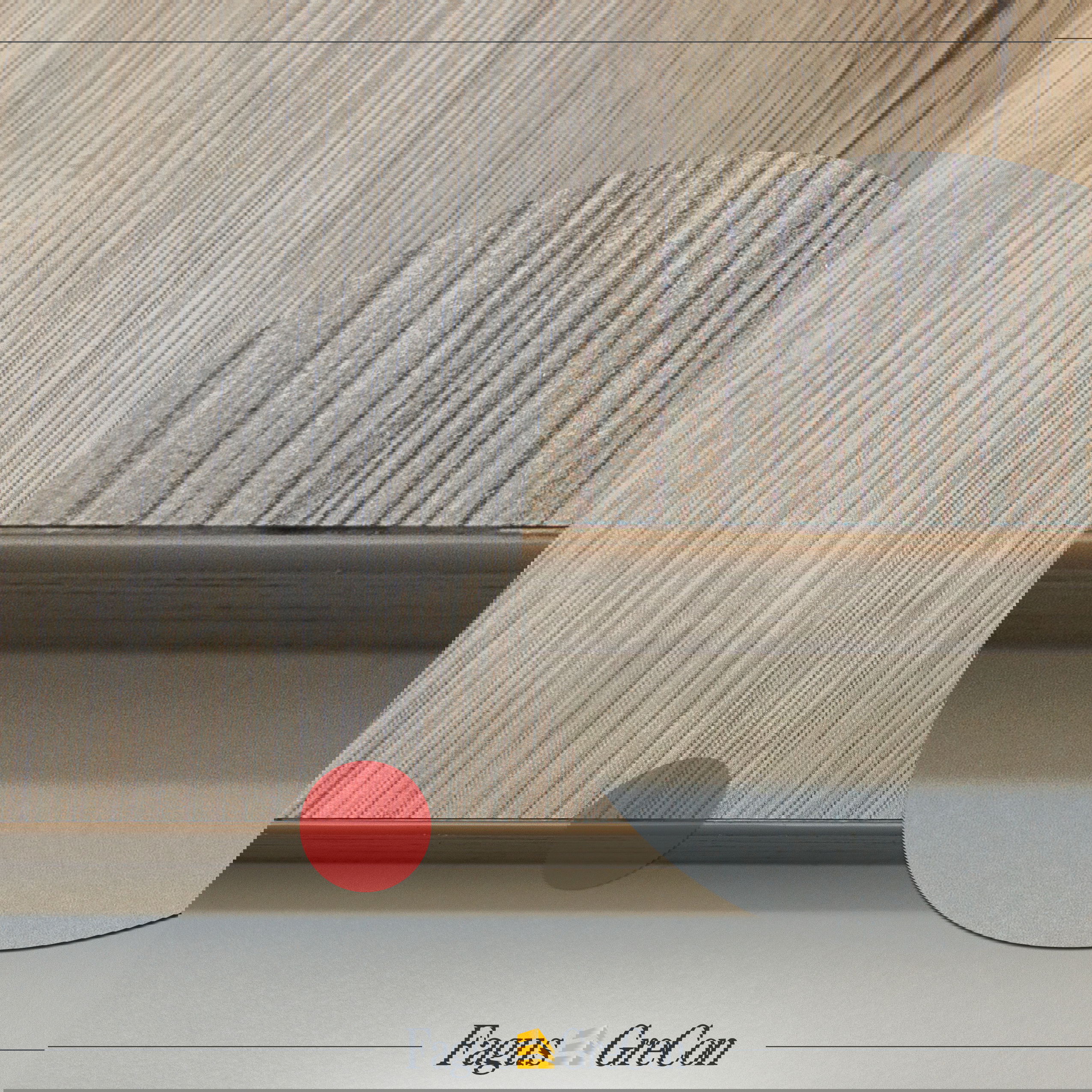 Open glue joint on a wooden board, highlighted in red and magnified with a magnifying glass