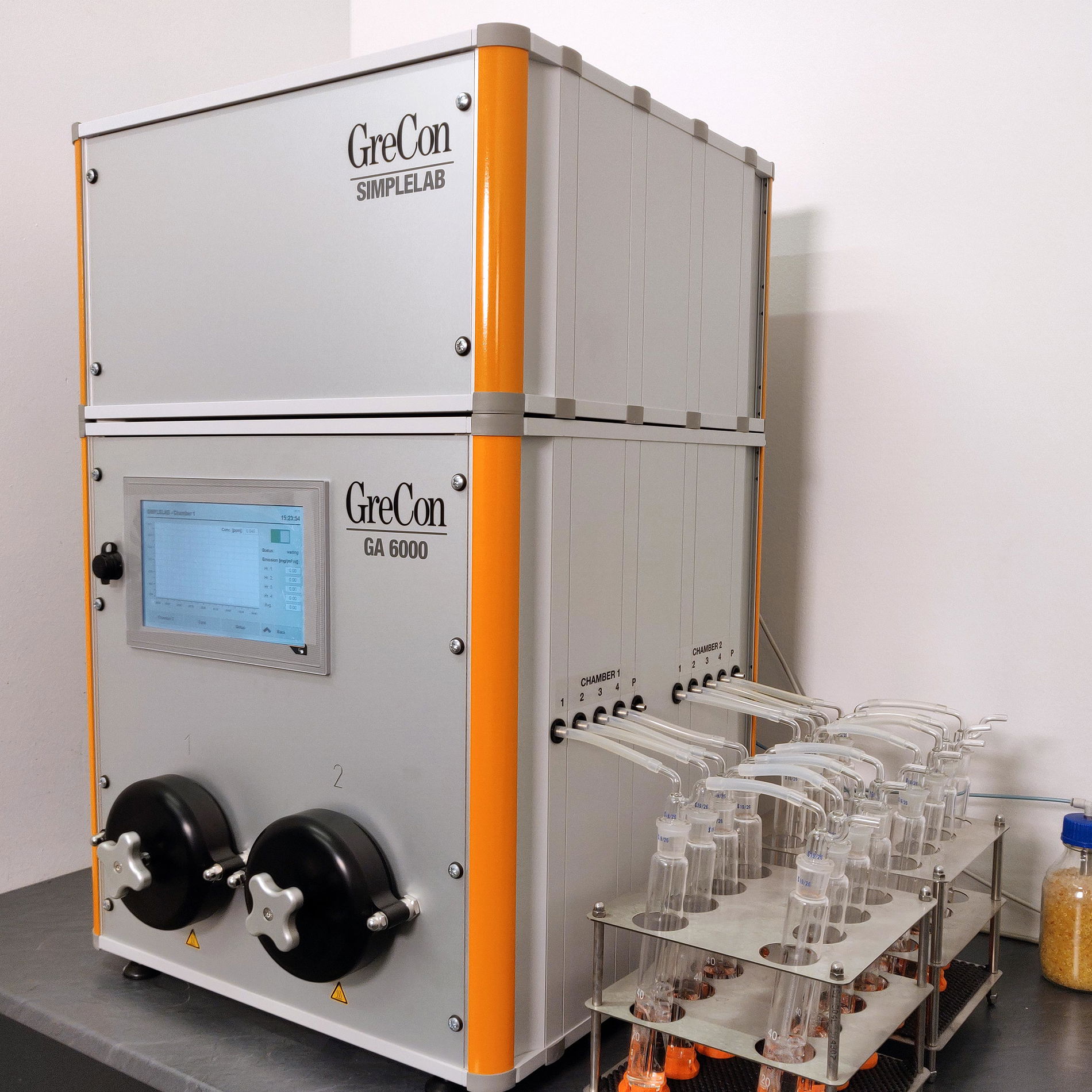 GASANALYSER SL as a grey laboratory product with wet chemistry