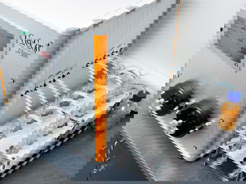 GASANALYSER SL as a grey laboratory product from above with wet chemistry