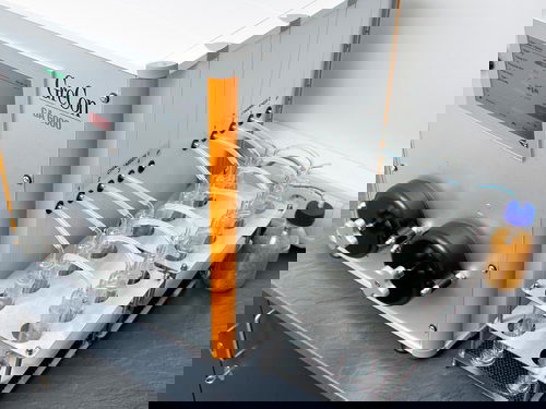 GASANALYSER SL as a grey laboratory product from above with wet chemistry