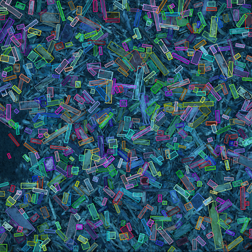Colourful wood particles in the scan